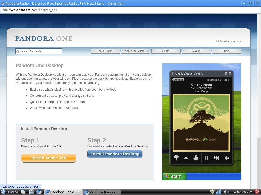 Adding the Pandora Desktop app